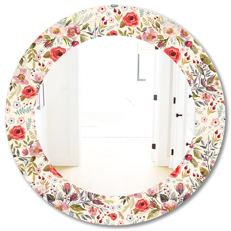 Rétro fleur et feuilles rétro - miroir mural romantique, H 31,5 po x l po