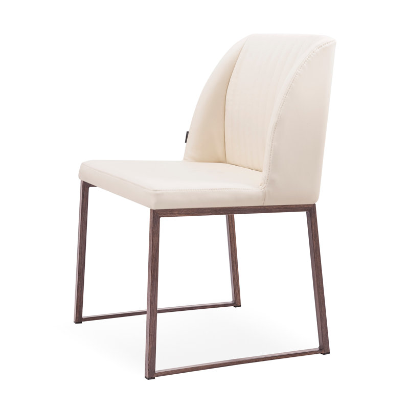 Dejonae 18.5'' H Leatherette Upholstered Side Chair, Cream/Wood Veneer