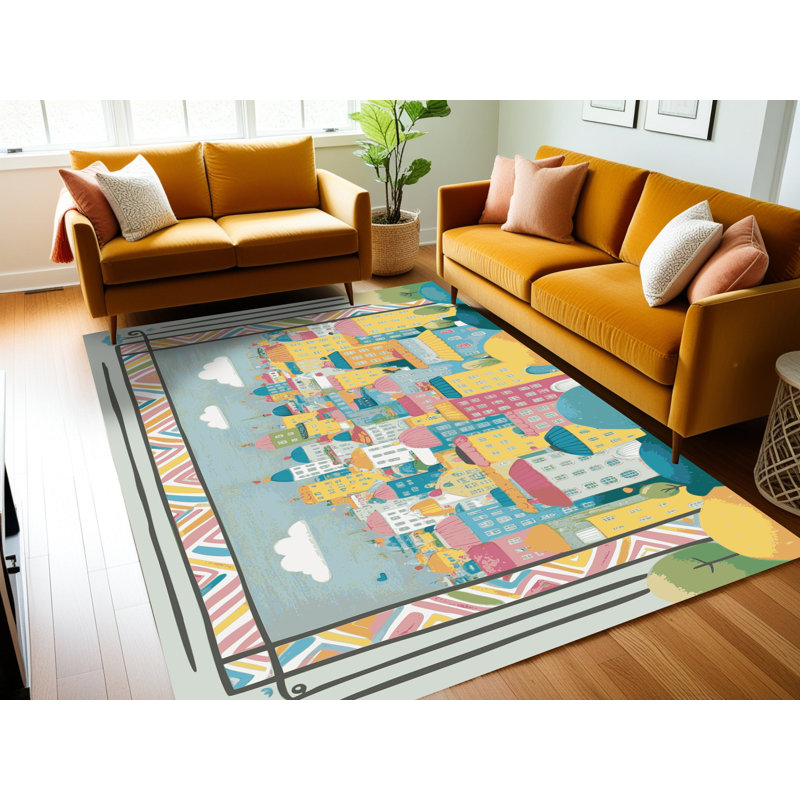 Harriet Bee Washable City Scape Rug, Rectangle 2' x 3'