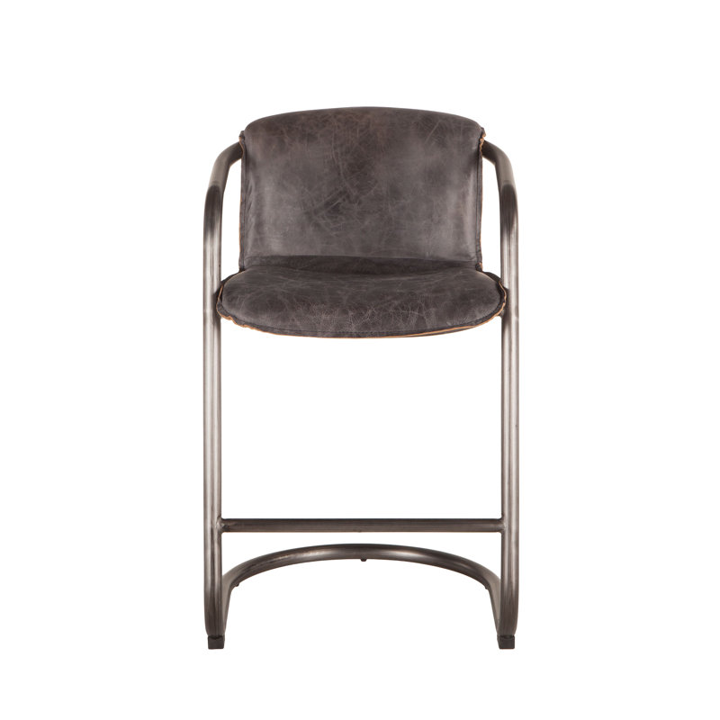 Tabouret de bar et de comptoir Darbonne, Cuir ébène antique / cadre bronze rétro