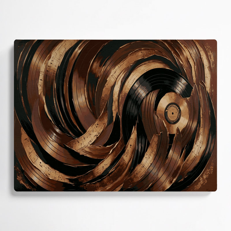 Musique, disques vinyles rétro, art mural en métal brun, H 24 po x l 36 po