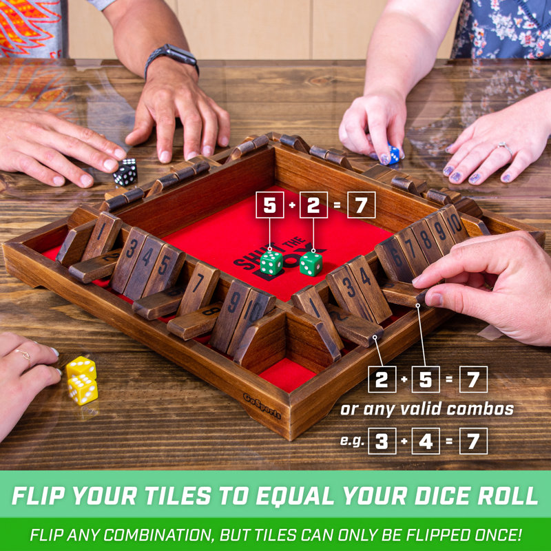 GoSports Shut the Box Premium Wooden Dice Game, Classic 4 Player Family ...