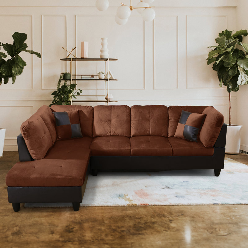 Kivah Velvet L-Shaped Sectional Left Hand Facing, Chocolate Velvet
