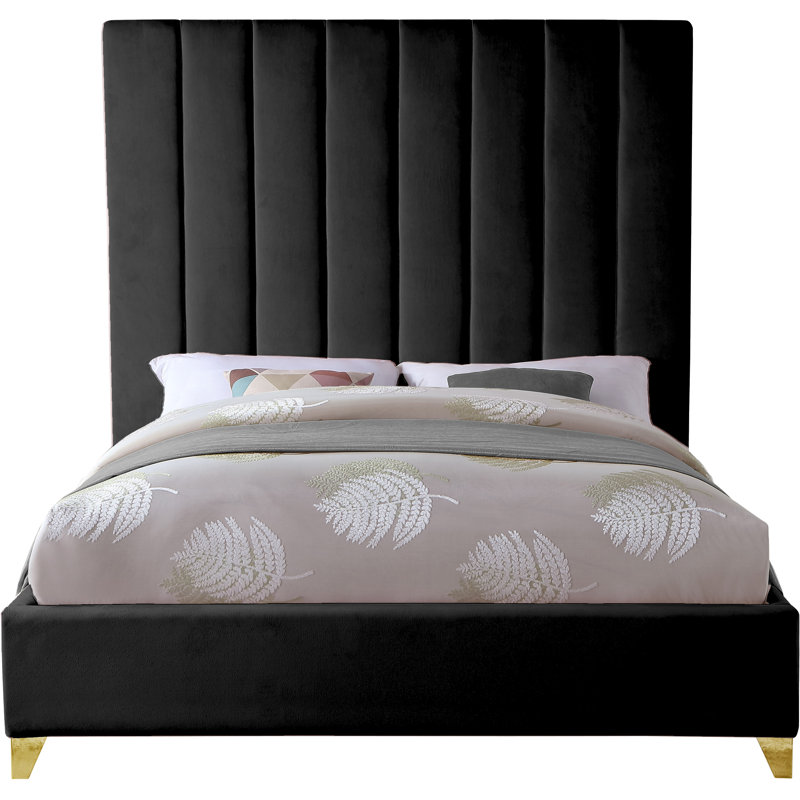 Lit plateforme tapissier Sibert, Velours noir, Double