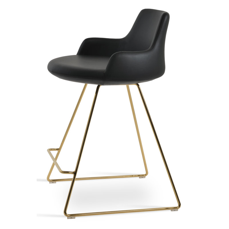Tabouret de bar et de bar Dervish, Noir, Or, Tabouret de comptoir (siège d'une hauteur de 24,5