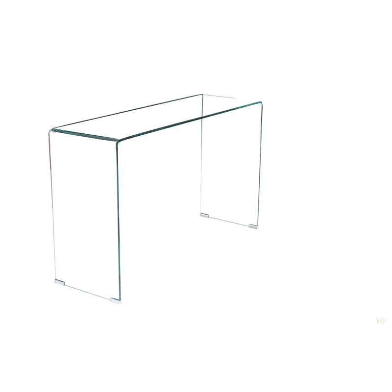 Console en verre, console en verre trempé transparent avec bureaux à bords arrondis, table de canapé