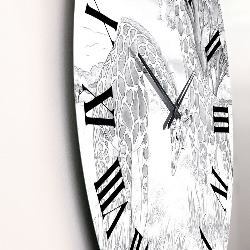 Girafes noires et blanches en safari - Horloge murale traditionnelle, Grand