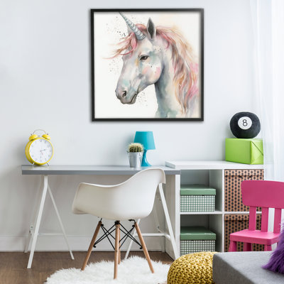 Unicorn With Pink Mane Framed Giclee, design by Creative Studio