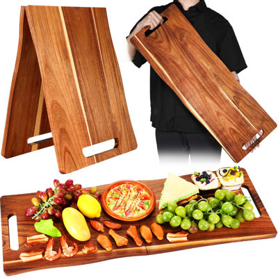 Grande planche de charcuterie en acacia, planches de charcuterie en bois avec poignées pliable 33 x 12 pouces plateau de service de charcuterie avec amuse-gueules (grand, rectangulaire)