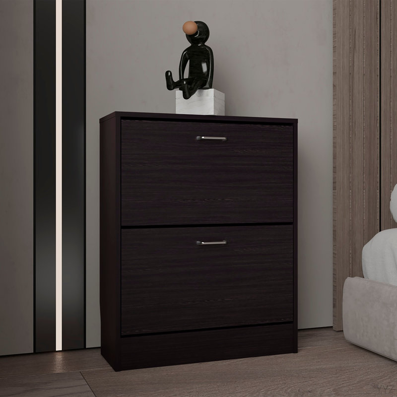 Étagère à chaussures à deux portes avec tablettes réglables, rangement moderne, Noir