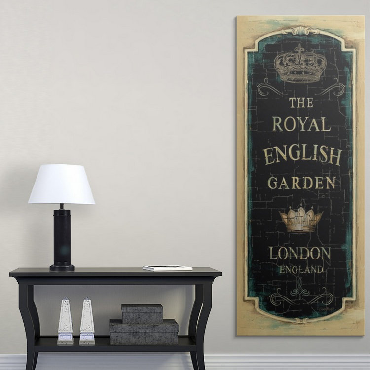 Publicité rétro «Musso Garden View IX Royal English» par Lisa Audit, H 44 po x l 22 po x P 1 po, Cadre noir