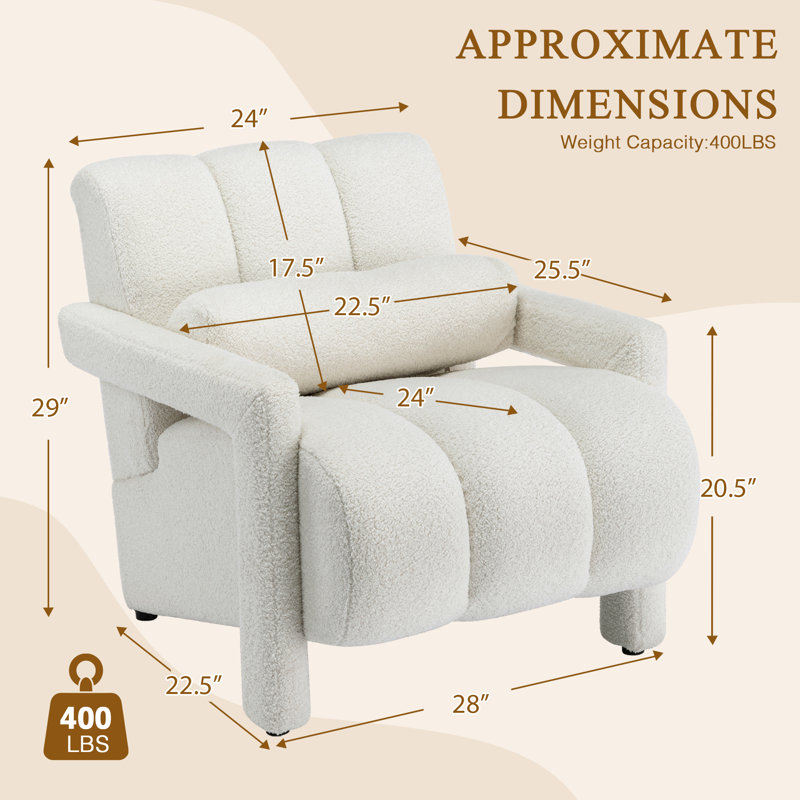 Jakeim 28‘’ Upholstered Teddy Armchair with Pillow, White