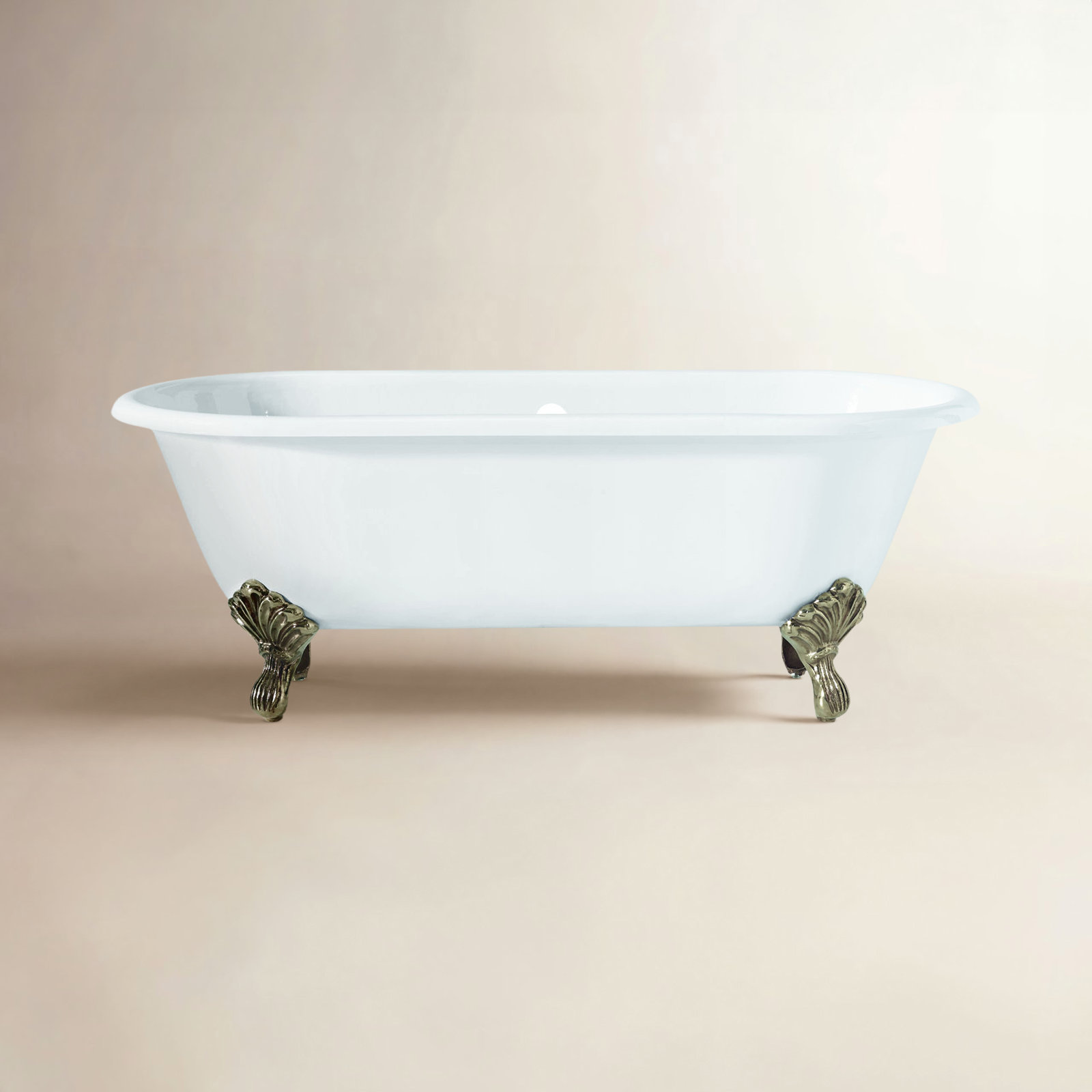 Kristin 61" Freestanding Soaking Cast Iron Bathtub, Polished Nickel, White Interior with White Exterior