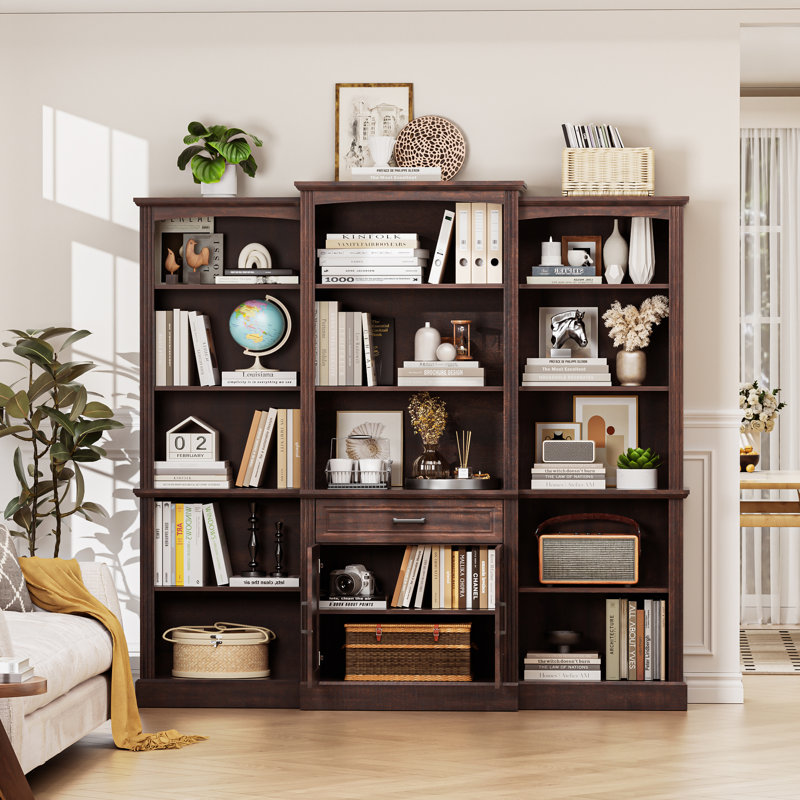 70" Tall Bookshelves And Bookcases With Doors Large Bookshelf With Drawers, Farmhouse Bookcase With Storage Cabinet, Standing Display Storage Bookshelf For Home Office,