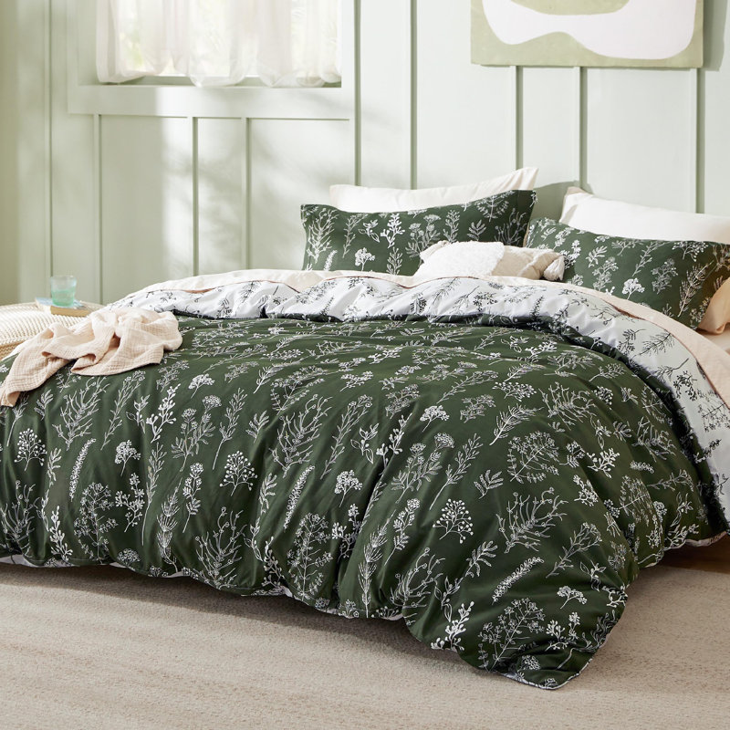 Best Seller Bedsure Comforter Set Reversible Cute Floral Bedding, 89GSM, Twin, Dark Olive Green