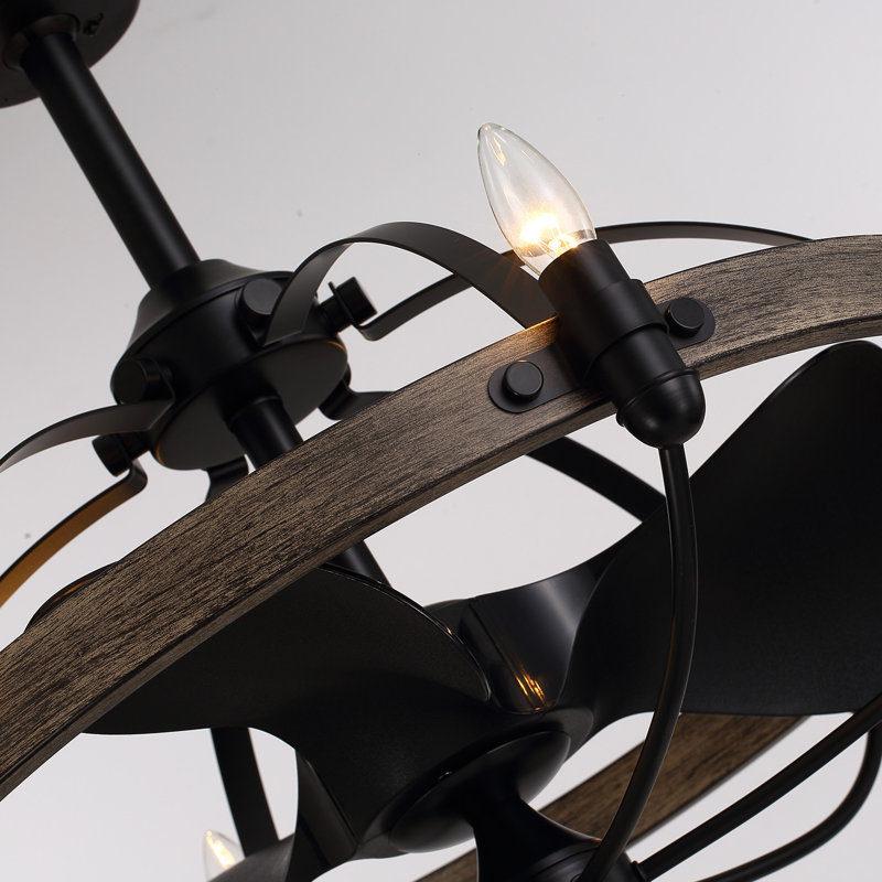 Cinta 27.17" Classic Black Caged Farmhouse Ceiling Fan With Light Kit And Remote Control, Wood