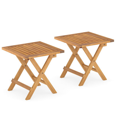 Outdoor Folding Side Table Acacia End Table Square Patio Bistro Table by Highland Dunes