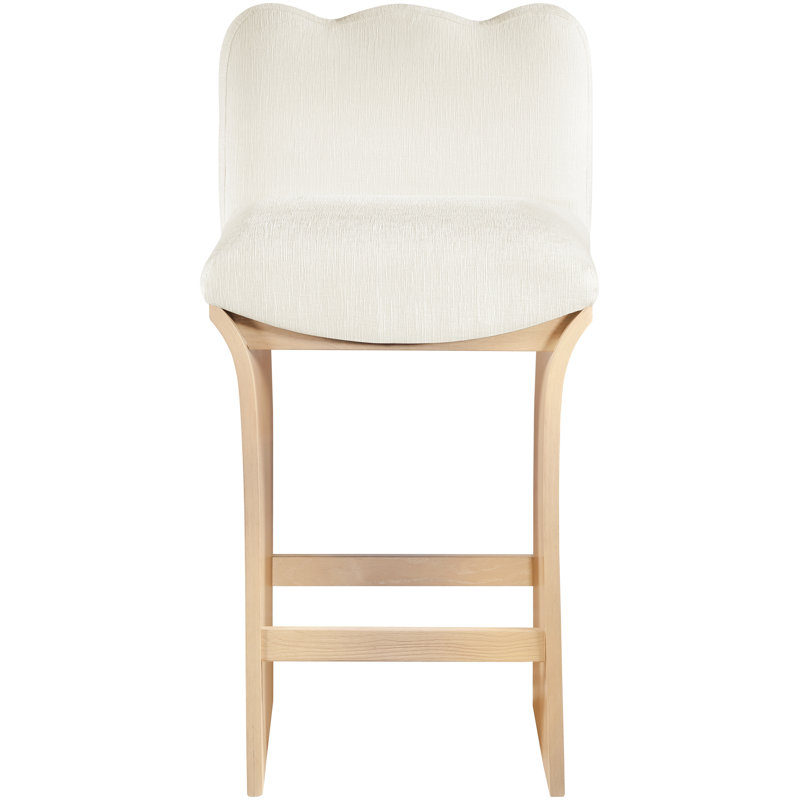 Tabouret de comptoir rembourré Cassady, Tissu chenille crème, Naturel