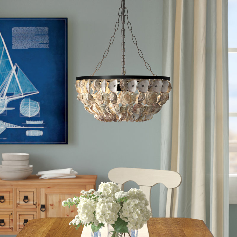 Lustre en métal et coquille d'huître drapée