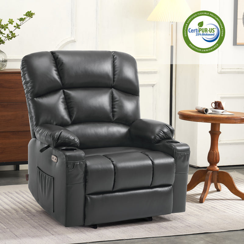 Syeda 27.2" Wide Lay Flat Dual Motor Power Recliner Lift Chair with Massage and Heat, Infinite Position, Faux Leather, Gray