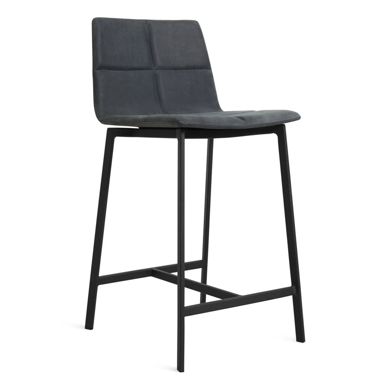Between Us Upholstered Stool with Metal Frame, Black, Counter Stool (26" Seat Height), Ink Genuine Leather
