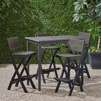 Aiyden 4 - Person Acacia Wicker Patio Dining Set with Square Table