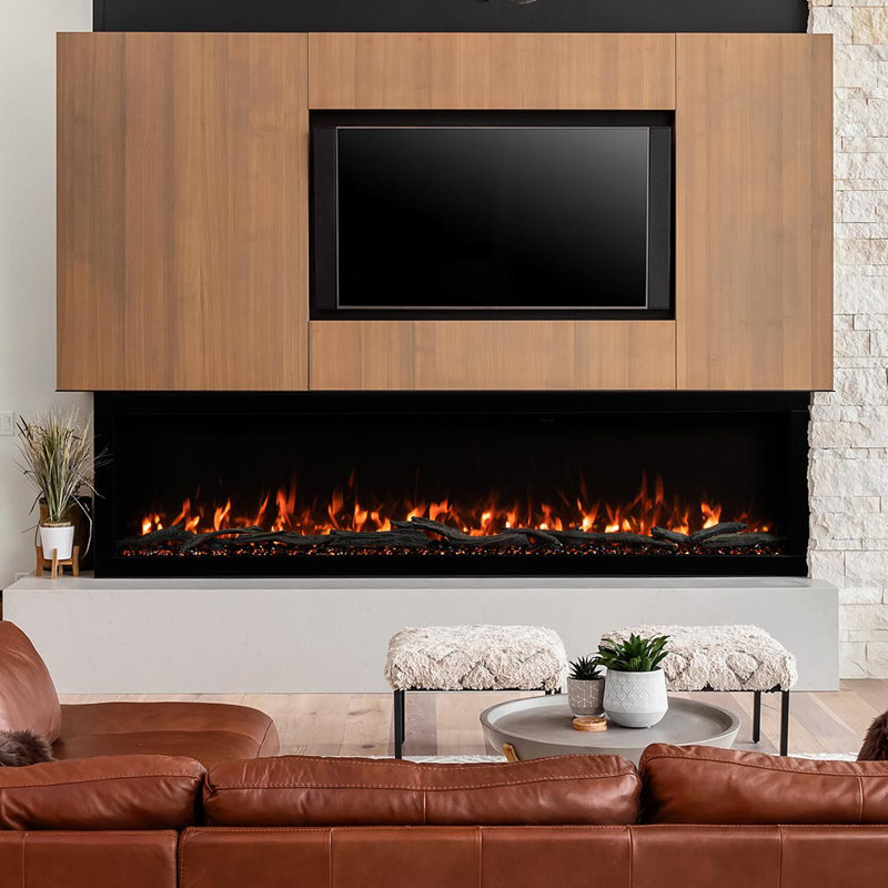 Chaufferette électrique encastrée ou murale Highmark 100 po, 10 couleurs de flamme, compatible avec Google et Alexa, bûches et cristaux, télécommande