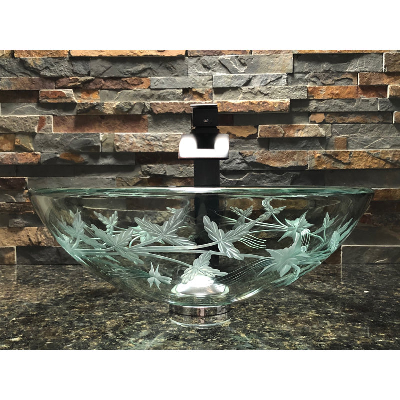 Elegant Glass Engraving Studio 16.5'' Glass Circular Bathroom Sink