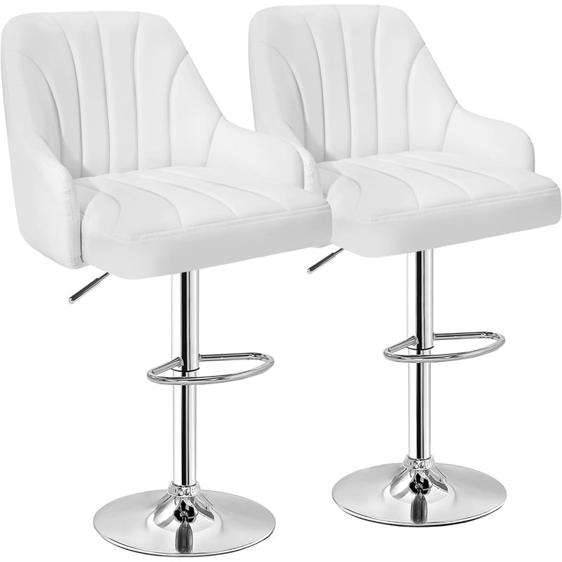 Ensemble de 2 tabourets de bar George, tabourets de bar pivotants réglables, chaises de bar en similicuir, tabouret à hauteur de comptoir rembourrée avec dossier haut pour îlot de cuisine, blanc