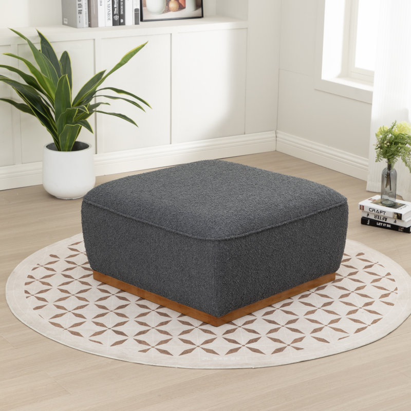 Square Solid Wood Fabric Ottoman, Gray