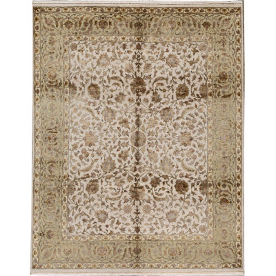 Tapis doré et vert noué à la main de haute qualité