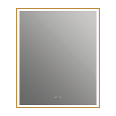 Eden 30" x 36" Rectangular LED Wall Mounted Mirror with Aluminum Frame, Defogger, Adjustable Temperature & Brightness - Brushed Gold