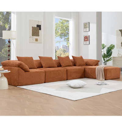 Orange L Shaped Sectional, 5 Piece , Chenille Upholstery, Fluffy Cushions For A Relaxing Ambience High Sponge Long-Lasting Comfort