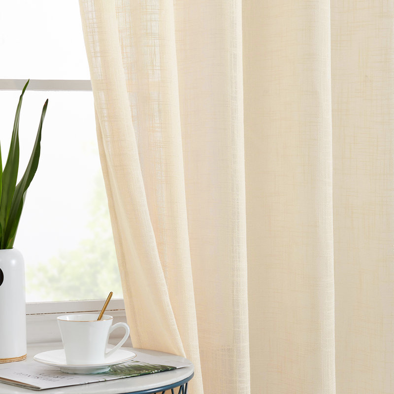 Farmhouse Sheer Curtains for Living Room Rod Pocket Panels Set, Flax, 52" W x 84" L
