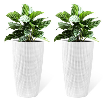 Of 2 Faux 22 Inch White Planters With Automatic Watering System And Water Level Monitor, Suitable For Decorating Indoor Outdoor Areas Tall In Use, Monitor Simplified Plant Care