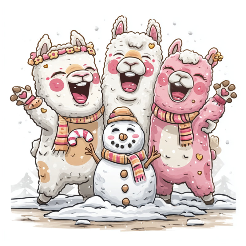 Lamas avec housses de couette bonhomme de neige, Très grand lit