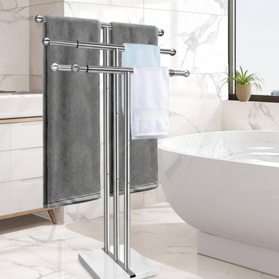 Porte-serviettes sur pied à largeur réglable avec base en marbre lesté, support en acier inoxydable à 2 niveaux de 40 po de hauteur