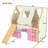 Full Size House Loft Bed With Sills And Tents, Solid Wood Loft Bed With Ladders And Slide, Chic Design With Lights, No Box Spring Needed, Natural+pink-2114181132-2114181130