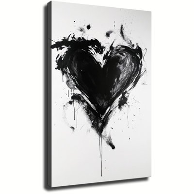 Tableau encadré en forme de cœur avec motif de tache d'encre, prêt à accrocher, pour salon, chambre ou décoration intérieure.