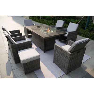 Karen Rectangular 8 - Person 71" Long Fire Pit Table Dining Set With Cushions