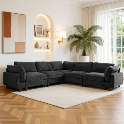 5- Piece Upholstered Fabric Corner Sectional Sofa Couch