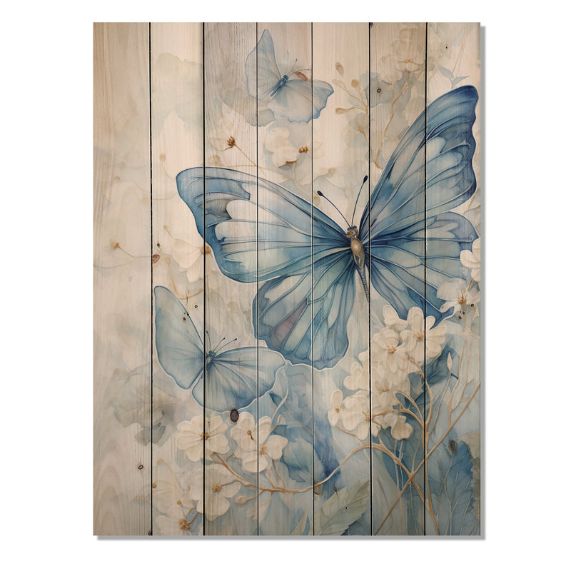 «Blue Butterfly Whispering Wings II» sur impression sur bois, H 32 po x l 24 po x P 0,78 po