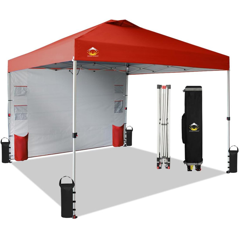 CROWN SHADES Canopy Tent 10x10 Pop Up Canopy Outdoor Shade with Pockets Sidewall, Easy Up Sun Shelter with One Person Set Up Centre Lock, Portable Instant Camping Beach Canopy Tents, Pink