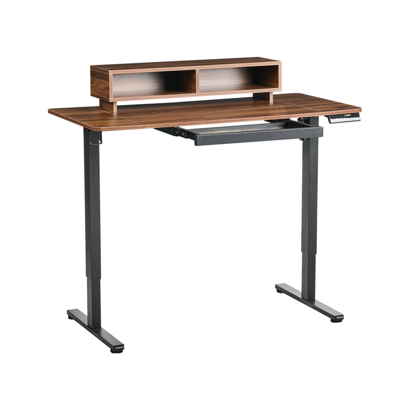 Electric Adjustable Standing Desk LUCAMA Light Brown/ White 120 cm 60 cm with USB Port, Brown/Black