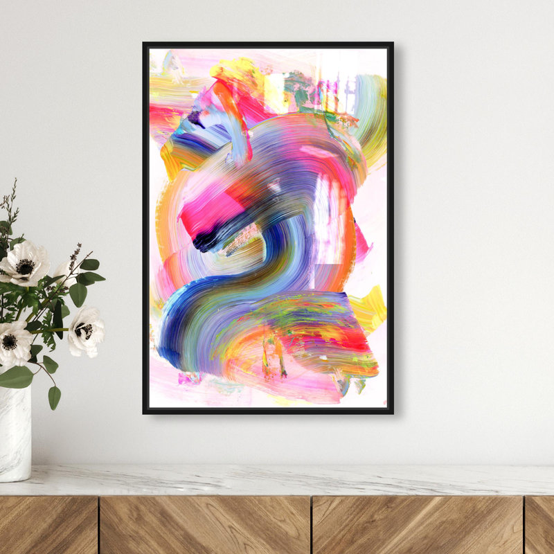 Oliver Gal Neon Swirl Abstract - Hand-Applied Glass Coat Framed Canvas Art, 30" H x 20" W, Black