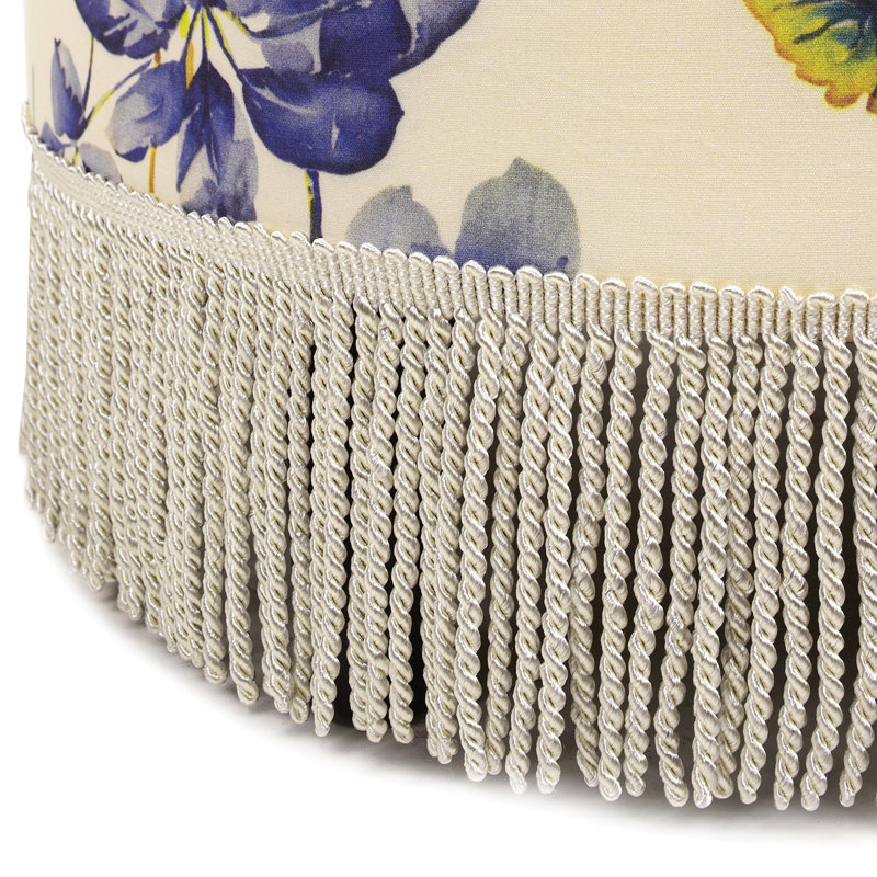 Neptune Upholstered Ottoman, Off White Floral Polyester/Ivory Trim