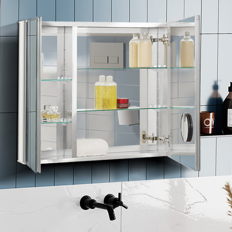 Armoire à pharmacie 2 portes avec 2 tablettes réglables Sawatt, 30", Argent