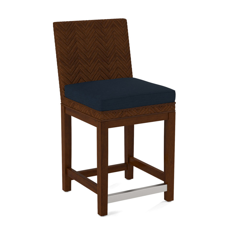 Upholstered Stool, Coffee Finish, White Performance Fabric; 0851-94