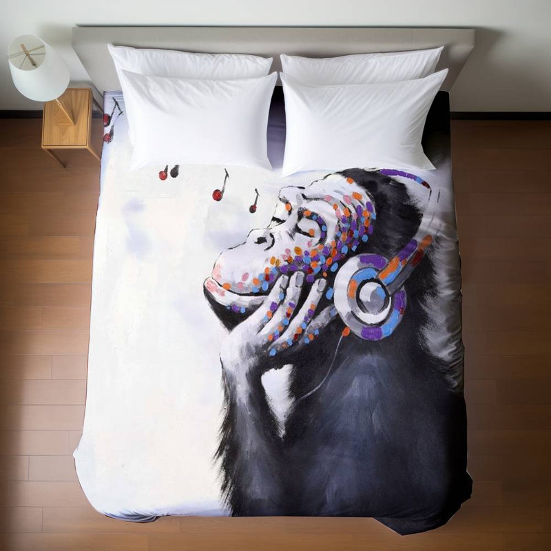 Housse de couette Monkey Listening Music | Décor de chambre animal, Housse de couette pour grand lit