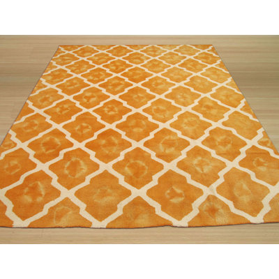 Oman Stylish Orange Hand Tufted Wool Ivory Transitional Geometric Area Rug